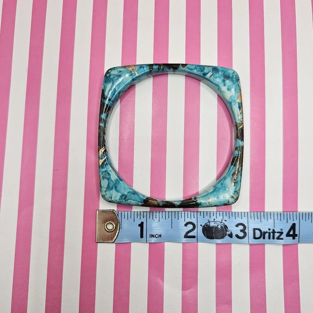 Set of 2 Turquoise and Gold Square Resin Bangles - Picture 4 of 5